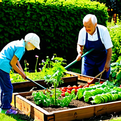 Home 24 Family Garden**
"A family working together in a vibrant vegetable garden on a sunny day, fully clothed in appropriate gardening attire, a child carefully watering tomato plants, the parents tending to a raised garden bed filled with colorful vegetables, flowers blooming in the background, safe for work, perfect anatomy, natural proportions, family-friendly, appropriate content, professional photography, high quality, German garden setting."
**