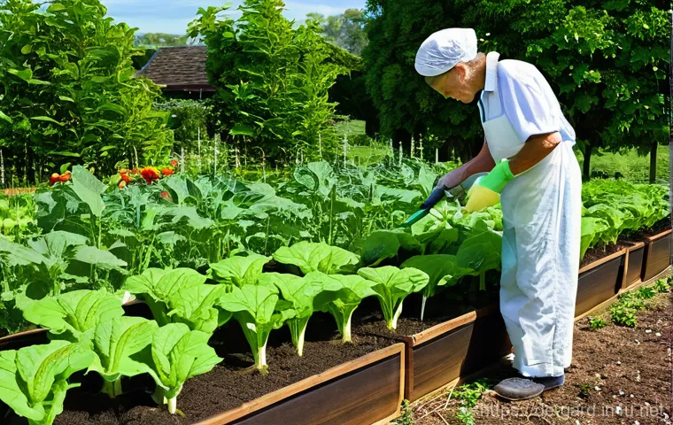 정원 텃밭 친환경 농약 추천 - **Prompt:** "An idyllic, diverse vegetable and herb garden brimming with life. The image showcases v...