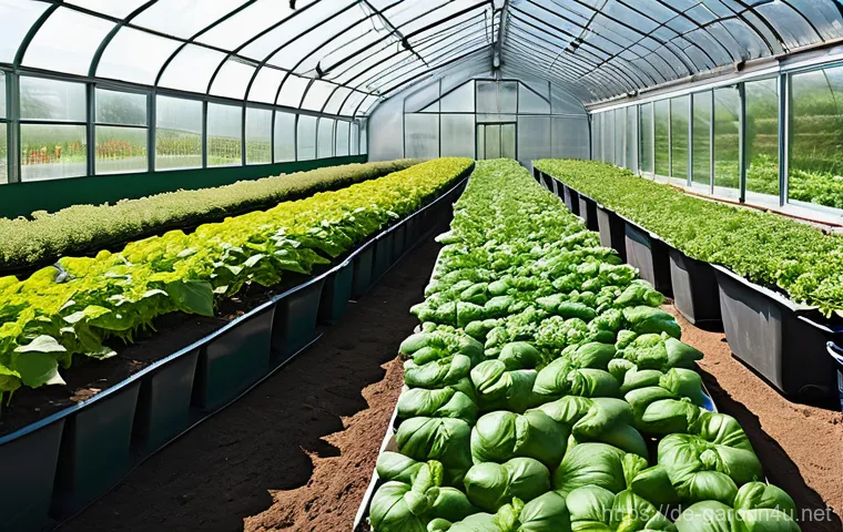 텃밭 온실 설치 및 활용법 - **A vibrant, well-maintained glass greenhouse on a sunny morning in a German garden.** The greenhous...