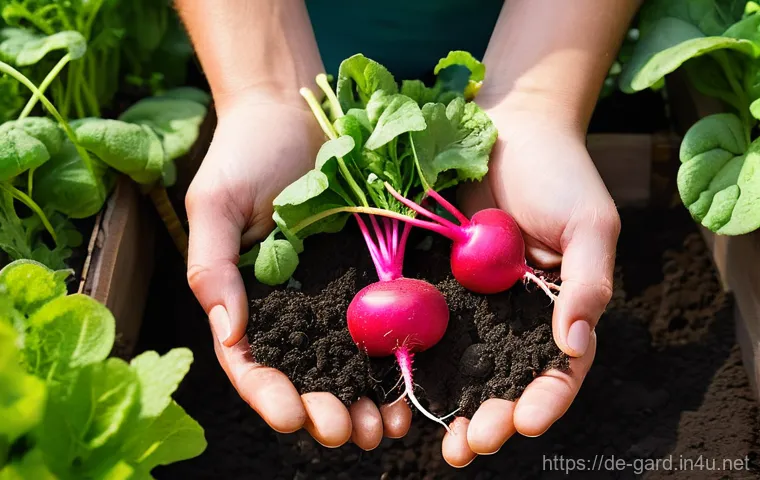 텃밭에서 키우기 쉬운 작물 - **Image Prompt 1: The Joy of First Harvest**
    A close-up shot of a person's hands, possibly a wom...