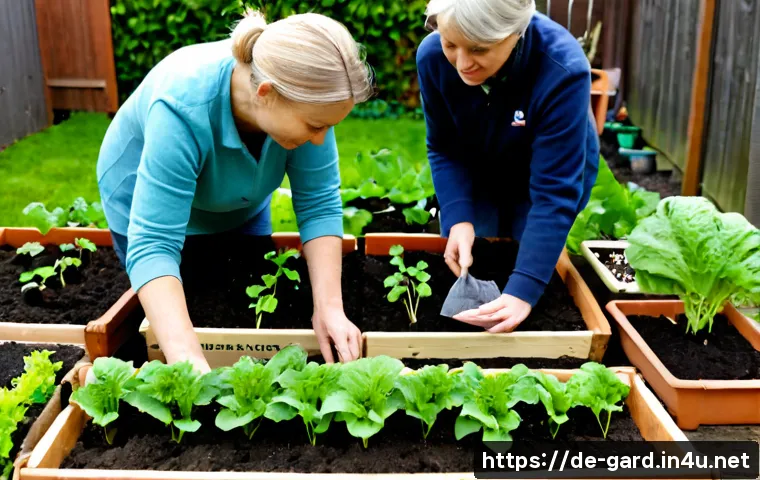 Home 30 텃밭 배양토 추천 및 비교 - Photorealistic backyard vegetable garden in Germany, a mature gardener comparing three unbranded bag...